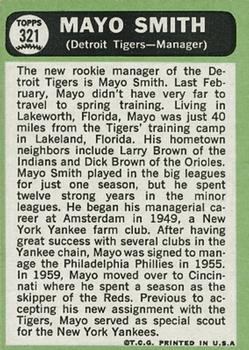 1967 Topps #321 Mayo Smith Back