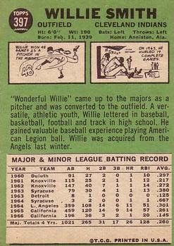 1967 Topps #397 Willie Smith Back