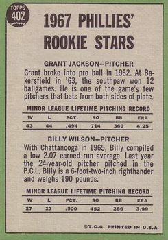 1967 Topps #402 Phillies 1967 Rookie Stars (Grant Jackson / Bill Wilson) Back