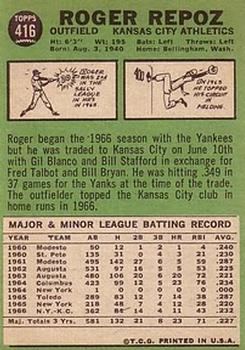 1967 Topps #416 Roger Repoz Back