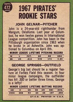1967 Topps #472 Pirates 1967 Rookie Stars (John Gelnar / George Spriggs) Back