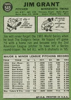 1967 Topps #545 Jim Grant Back