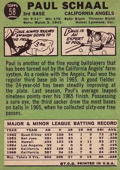 1967 Topps #58 Paul Schaal Back