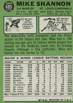 1967 Topps #605 Mike Shannon Back