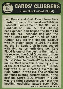 1967 Topps #63 Cards Clubbers (Lou Brock / Curt Flood) Back