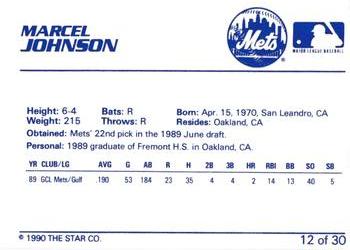 1990 Star Kingsport Mets #12 Marcel Johnson Back