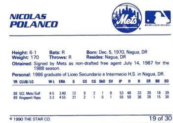 1990 Star Kingsport Mets #19 Nicolas Polanco Back