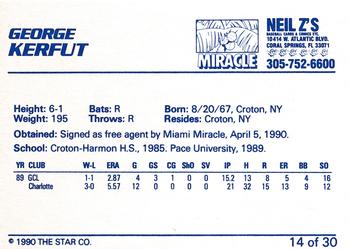 1990 Star Miami Miracle I #14 George Kerfut Back