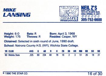 1990 Star Miami Miracle I #16 Mike Lansing Back