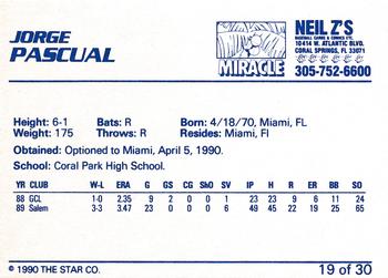 1990 Star Miami Miracle I #19 Jorge Pascual Back