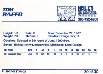 1990 Star Miami Miracle I #20 Tom Raffo Back