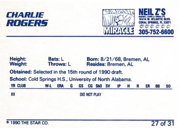 1990 Star Miami Miracle I #27 Charlie Rogers Back