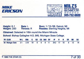 1990 Star Miami Miracle I #7 Mike Ericson Back