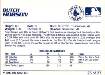 1990 Star New Britain Red Sox #25 Butch Hobson Back