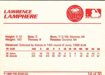 1990 Star Osceola Astros #14 Lawrence Lamphere Back