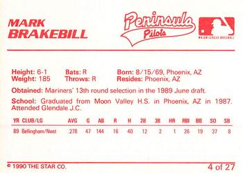 1990 Star Peninsula Pilots #4 Mark Brakebill Back