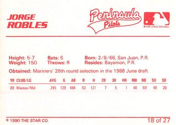 1990 Star Peninsula Pilots #18 Jorge Robles Back