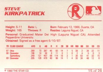 1990 Star Reading Phillies #15 Steve Kirkpatrick Back