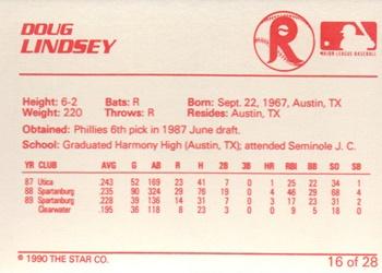 1990 Star Reading Phillies #16 Doug Lindsey Back