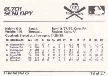 1990 Star Salem Buccaneers #19 Butch Schlopy Back