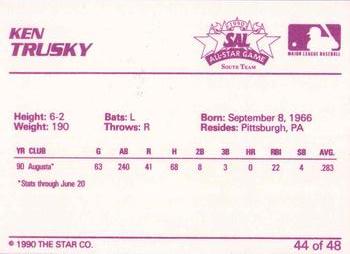 1990 Star South Atlantic League All-Stars #44 Ken Trusky Back