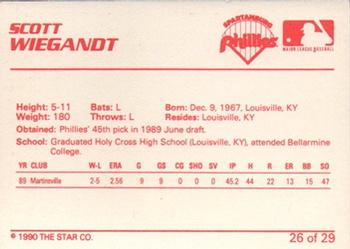 1990 Star Spartanburg Phillies #26 Scott Wiegandt Back