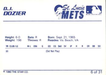1990 Star St. Lucie Mets #6 D.J. Dozier Back