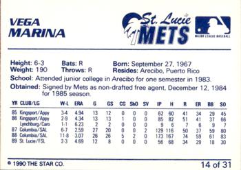 1990 Star St. Lucie Mets #14 Vega Marina Back