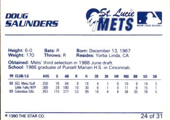 1990 Star St. Lucie Mets #24 Doug Saunders Back