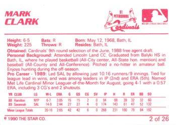 1990 Star St. Petersburg Cardinals #2 Mark Clark Back