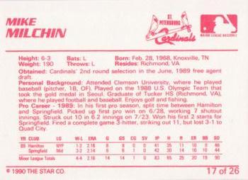 1990 Star St. Petersburg Cardinals #17 Mike Milchin Back