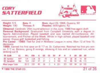 1990 Star St. Petersburg Cardinals #21 Cory Satterfield Back