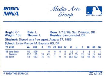 1990 Star Vero Beach Dodgers #20 Robin Nina Back