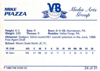 1990 Star Vero Beach Dodgers #24 Mike Piazza Back
