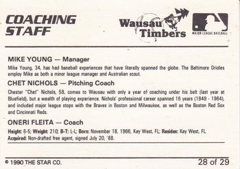1990 Star Wausau Timbers #28 Coaching Staff (Mike Young / Chet Nichols / Oneri Fleita) Back