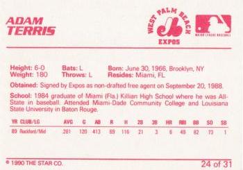 1990 Star West Palm Beach Expos #24 Adam Terris Back