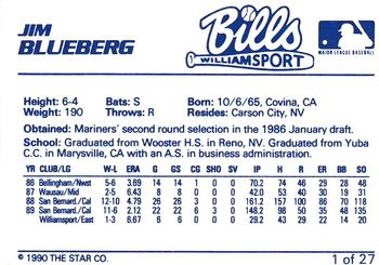 1990 Star Williamsport Bills #1 Jim Blueberg Back