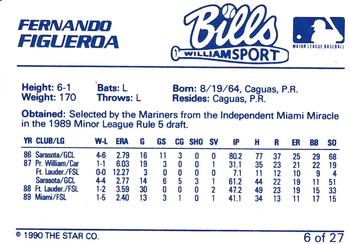 1990 Star Williamsport Bills #6 Fernando Figueroa Back