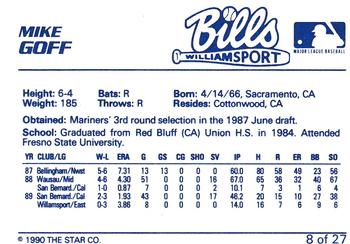 1990 Star Williamsport Bills #8 Mike Goff Back