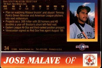 1995 Action Packed #34 Jose Malave Back