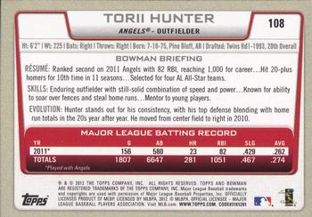 2012 Bowman #108 Torii Hunter Back