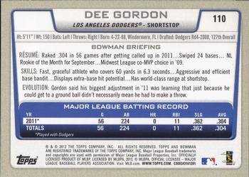 2012 Bowman #110 Dee Gordon Back