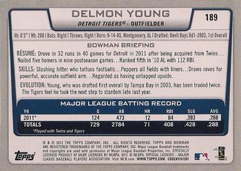 2012 Bowman #189 Delmon Young Back