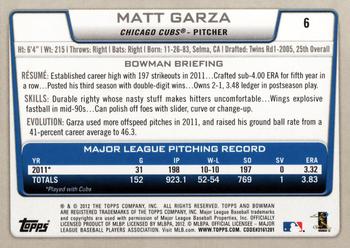 2012 Bowman #6 Matt Garza Back