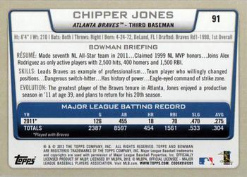 2012 Bowman #91 Chipper Jones Back