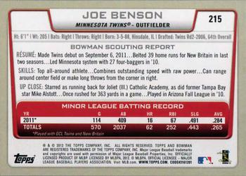 2012 Bowman #215 Joe Benson Back