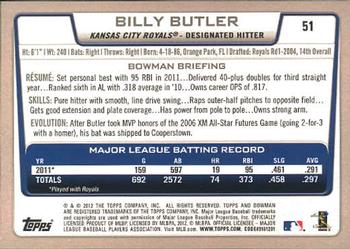 2012 Bowman #51 Billy Butler Back