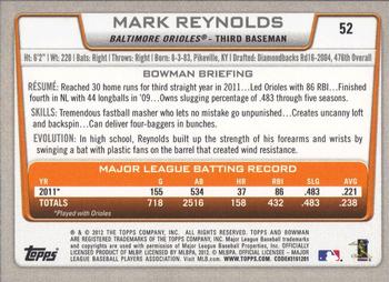2012 Bowman #52 Mark Reynolds Back