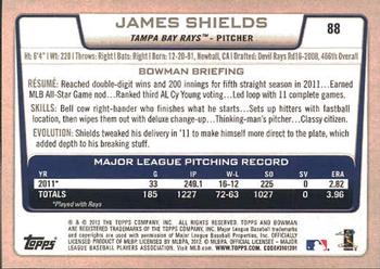 2012 Bowman #88 James Shields Back