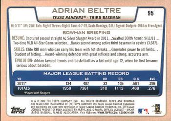 2012 Bowman #95 Adrian Beltre Back